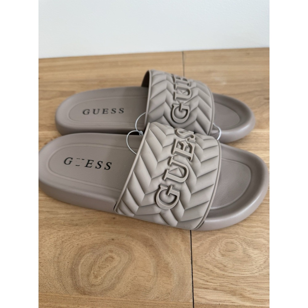 GUESS Sylvar Men's Slide Sandals Gray Quilted Logo Slides Size 12 New Rubber